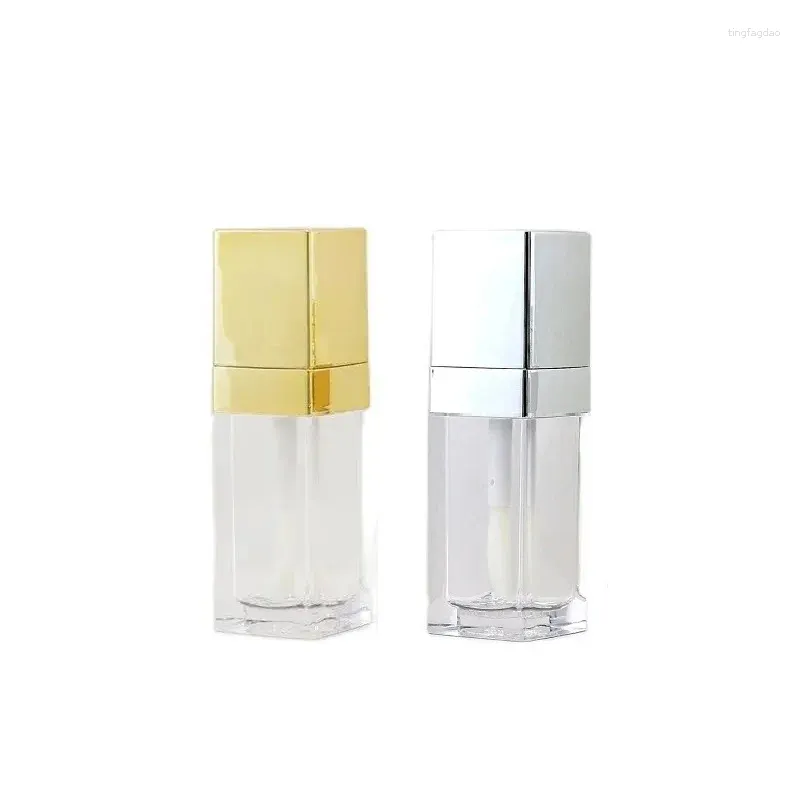 Storage Bottles 30Pcs Empty Plastic Square Shape Tube Refillable Cosmetic Container Gold Silver Lid With Plug Portable Packaging Lip Gloss