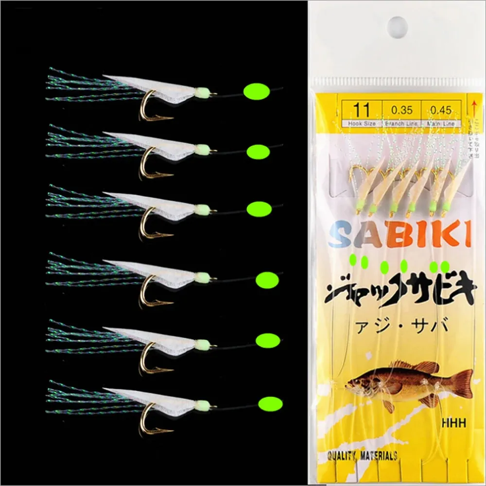 50 PacksSet Sabiki Rigs #4#20 Saltwater Fishskin Barbed Maruseigo Hooks For Luminous Sea Fishing Lure String Hook Wholesale 240312