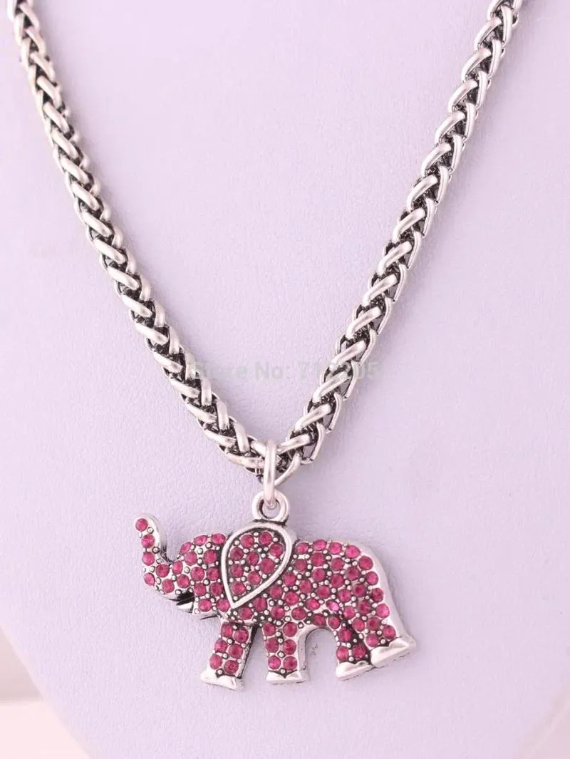 Pendant Necklaces 10pcs A Lot Zinc Alloy Elephant Rose Red Crystal Wild Animal With Wheat Link Chain Lobster Clasp Necklace