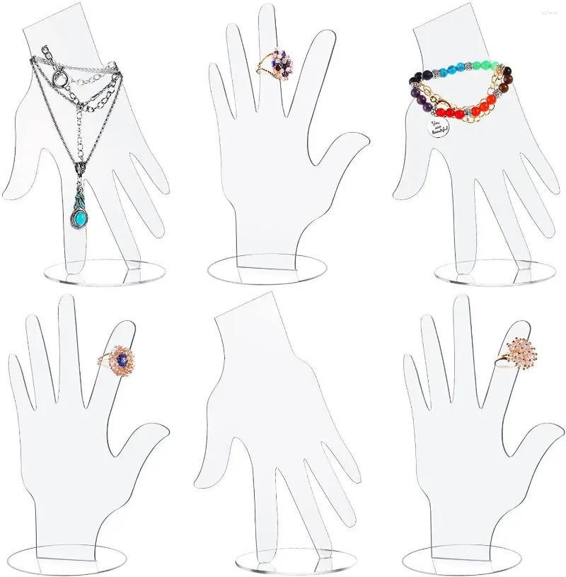 Pochettes à bijoux 5 pièces, support en acrylique Transparent en forme de main, bague, Bracelet, collier, chaîne, présentoir de montre pour femmes, rangement