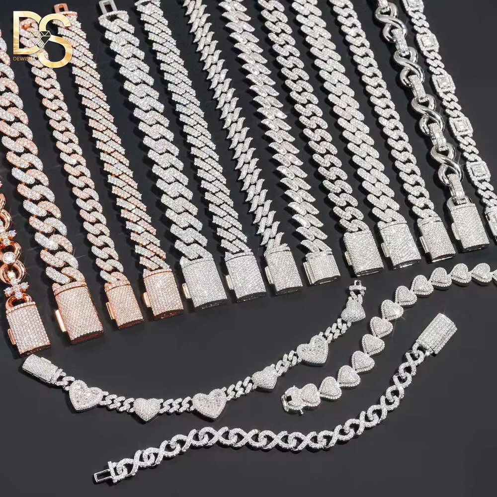 Hip Hop Jewelry Pass Diamond Test Infinite Cuban Bracelet Necklace Silver Moissanite Iced Out Cuban Link Chain