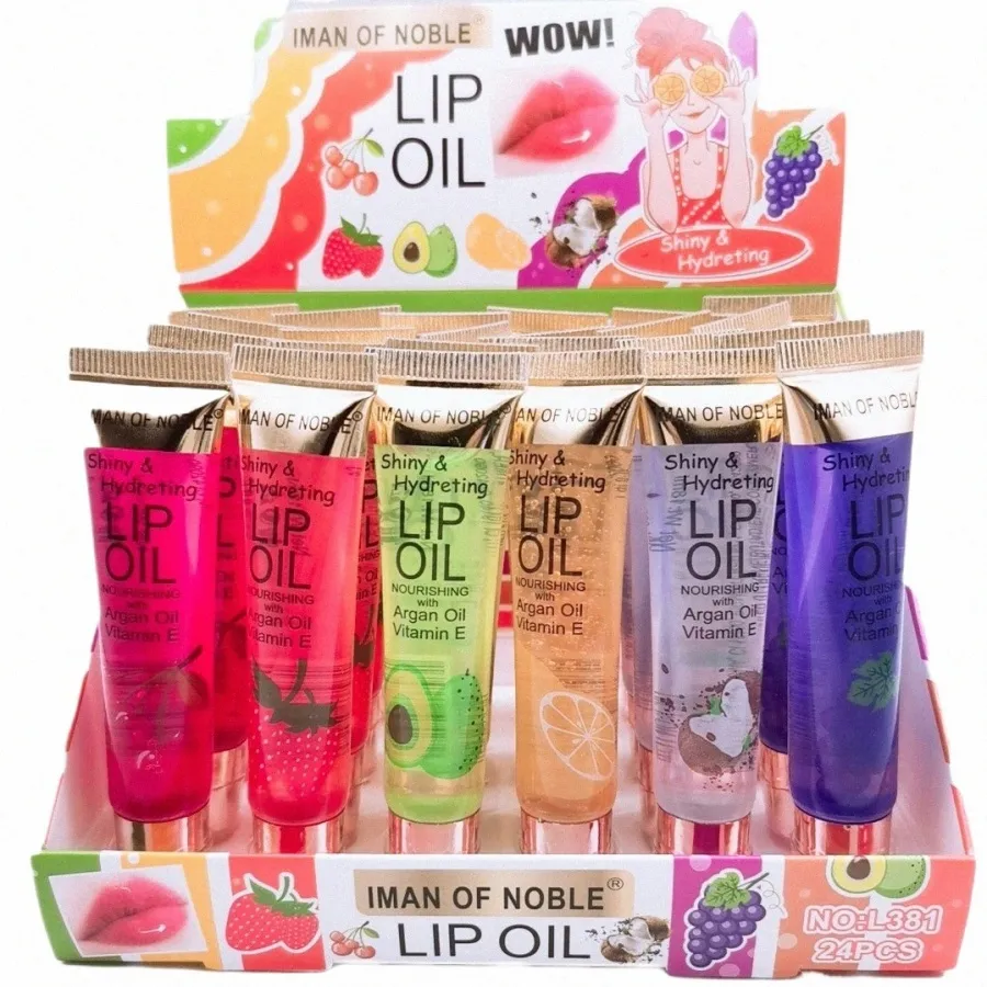 Atacado 24pcs Frutas Sabor Lip Gloss Vitamina E Transparente Hidratante Lip Gloss Crianças Meninas Lip Oil Kawaii Lips Care em massa L39o #