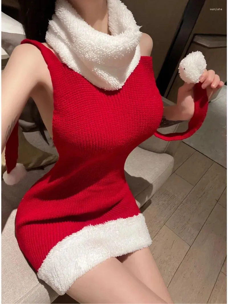 カジュアルドレス女性セクシーなオープンバックセータークリスマスドレスエレガントな女性ファッション甘い韓国語2024 0ISR
