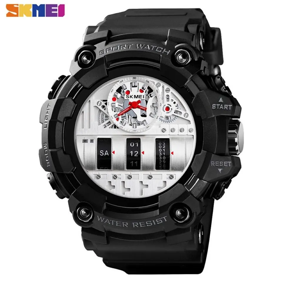 Skmei Fashion Cool Quartz Watch Men 2 Time Waterproof Shock Resistant Wrist Watches Mens Pu Leather Sport Clock for Men 1557 Q0524272W