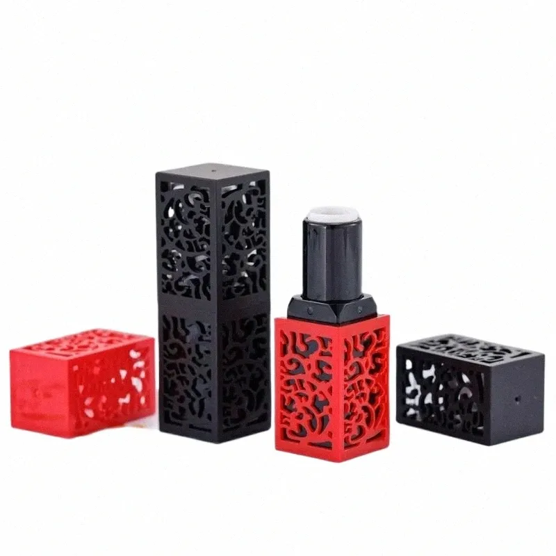 10/25/50pcs tubo de batom vazio ctainers quadrado criativo oco preto vermelho maquiagem ferramentas embalagem recarregável lip rouge garrafas c0i1 #