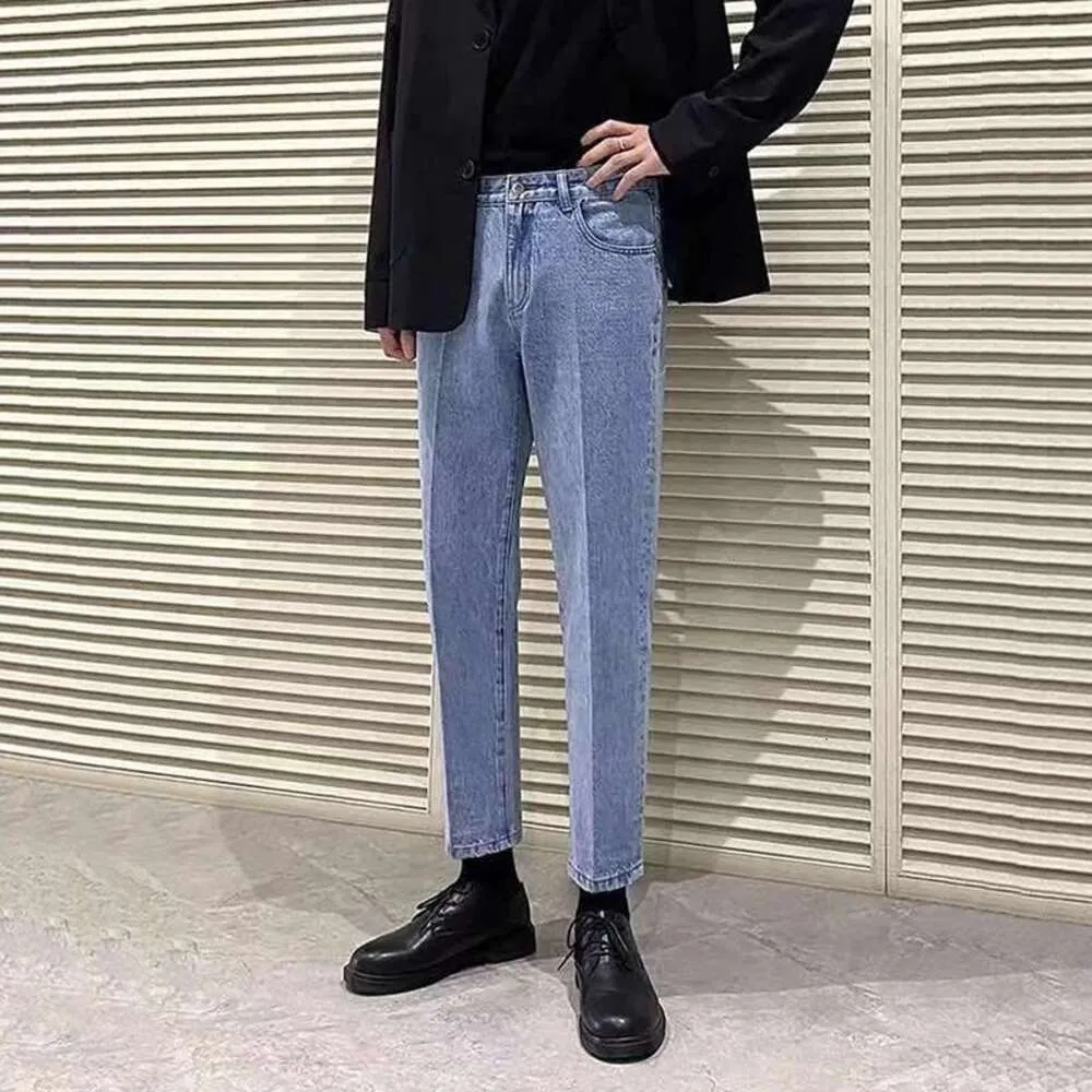 Джинсы мужские свободного кроя, прямые брюки, весенне-осенние облегающие укороченные универсальные трендовые повседневные брюки, новая высококачественная студенческая корейская версия