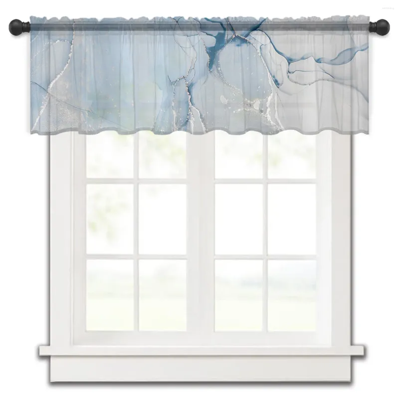 Vorhang Marmor blau weiß Linien kurze transparente Fenster Tüll Vorhänge für Küche Schlafzimmer Home Decor kleine Voile Vorhänge