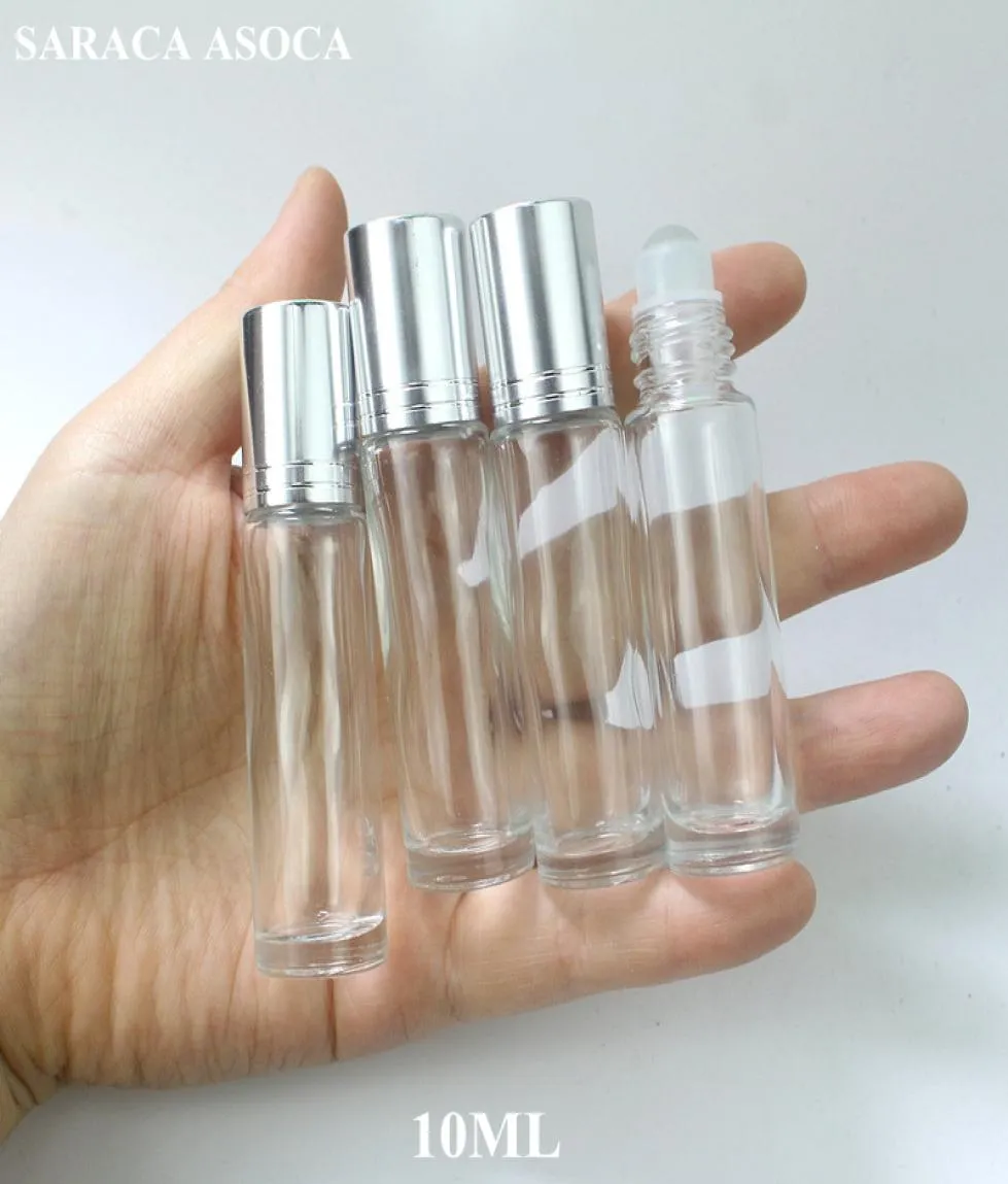 10 ml silverhuvud klart glas flaska rullon glas boll tom doft eterisk olja påfyllningsbara flaskor tjock botten 50 st2557969