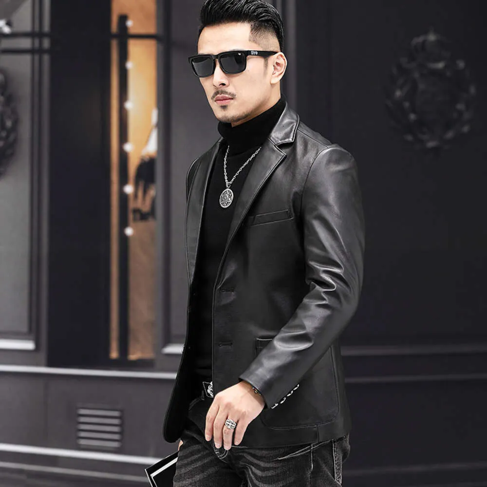 Spring and Autumn New Genuine Leather Coat Mens Sheepskin Suit Korean Slim Fit Motorcycle Jacket Commuter Wear
