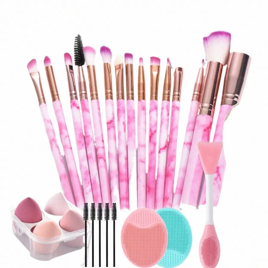 15 stuks marmeren make-up kwasten set met make-up spges met gezicht vleugel borstel make-up kwasten make-up gereedschap i7uu #