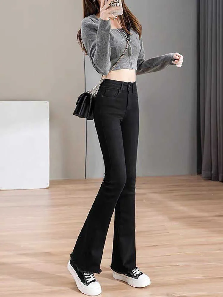 Black Micro Flared Jeans for Womens Spring and Autumn 2024 New Winter Short Wear Pants