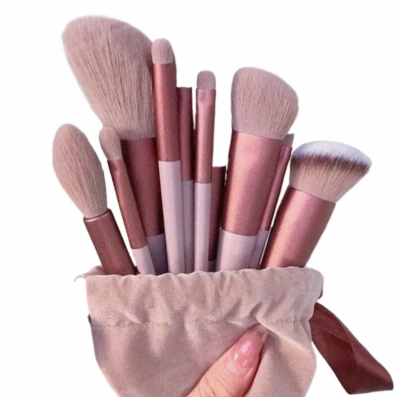 13 PCS Makeup Brushes Set Eye Shadow Foundati Women Cosmetic Brush Eyeshadow Blush Beauty Soft Make Up Tools Bag v9XW#