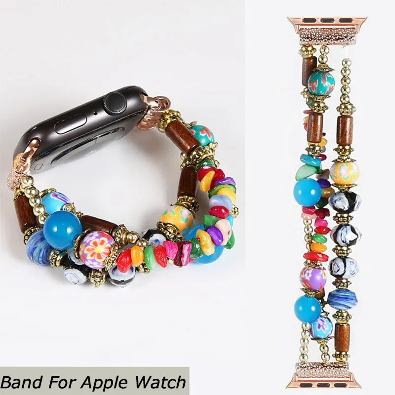 Zubehör Bohemian Armband für Apple Watch Band Handperlen Naturstein Armband für IWatch Straps Armband 38MM 40MM 44MM 41mm 42mm 45mm