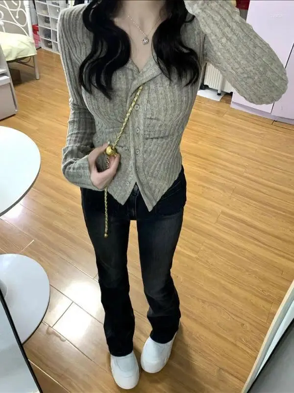 Women's T Shirts Korean V-Neck Knit Cardigan Women Thin Outside With Early Autumn Slimming inuti en bas chic långärmad topp