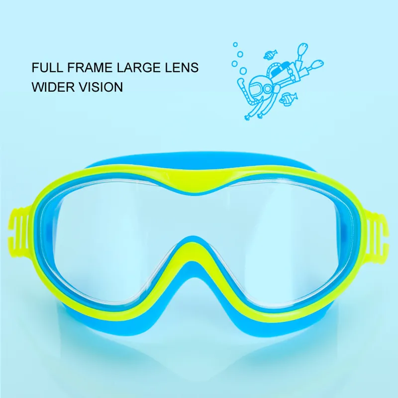 Professionelle Schwimmbrille für Jungen und Mädchen. Wasserdichte und beschlagfreie High-Definition-Taucherbrille mit großem Rahmen für Jungen aus Silikon für Kinder