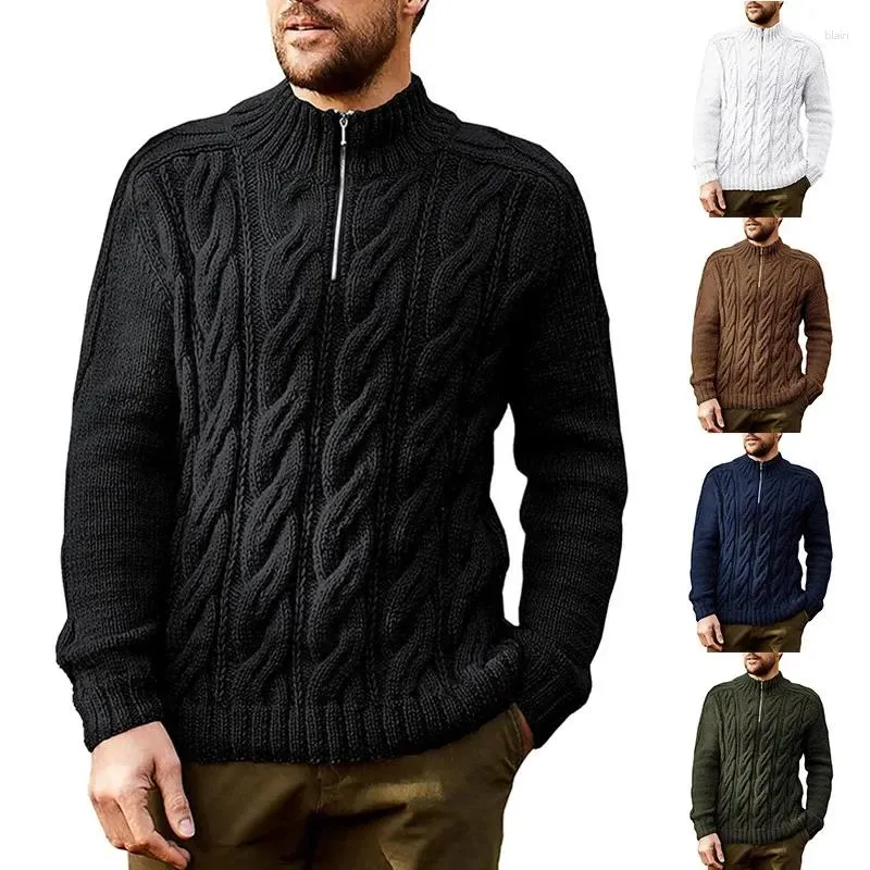 Pulls pour hommes 2024 automne / hiver pull européen et américain couleur unie demi-col haut manches longues