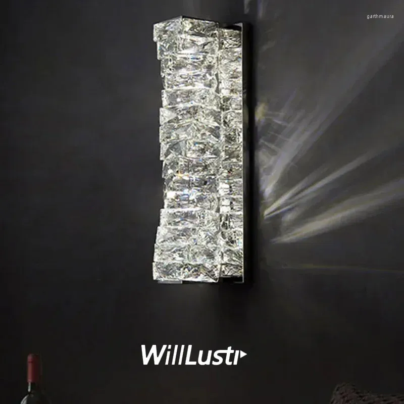 Vägglampor Crystal LED SCONCE LAMP Luxury rostfritt stål Lätt ellobby gång café bar villa kreativ krombelysning