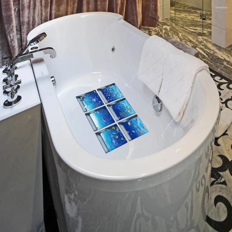 Mattes de bain 6 PCS PVC PVC ACCORT DE DÉCALOGE APPLIQUES AUTOCHERS MOURS Autocollants Sticker Ocean 3D Fond d'écran