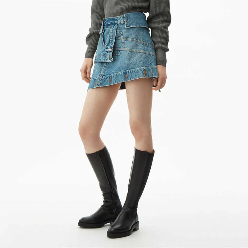 Новая летняя универсальная короткая юбка с запахом на бедрах, облегающая джинсовая ткань трапециевидной формы с завышенной талией и нерегулярной посадкой для женщин