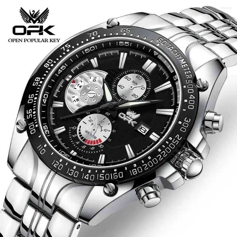 Armbandsur OPK 6020 Fashion Quartz Watch for Men rostfritt stål Original lyxig handklocka 40mm Big Dial Top Brand Man Dress Watches 2024