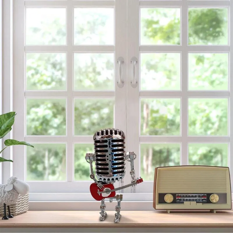 Bordslampor Steampunk Vintage Microphone Robot Desk Lamp med Guitar Nightstand Angle Justerbara gåvor för musikkonstälskare