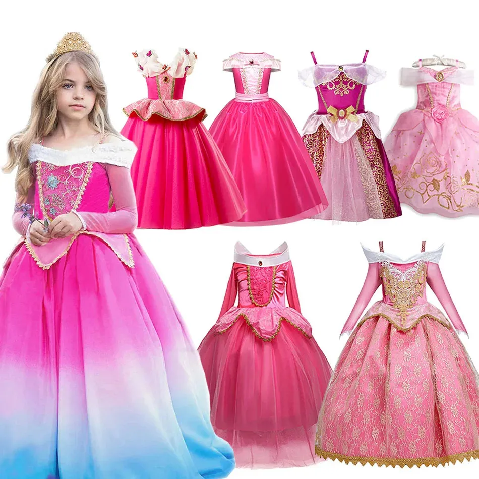 Girl Fancy Deluxe Sleeping Beauty Halloween Princess Costume Party Aurora Dress Up Kids Red Layered Christmas Pageant Ball Gown 240314