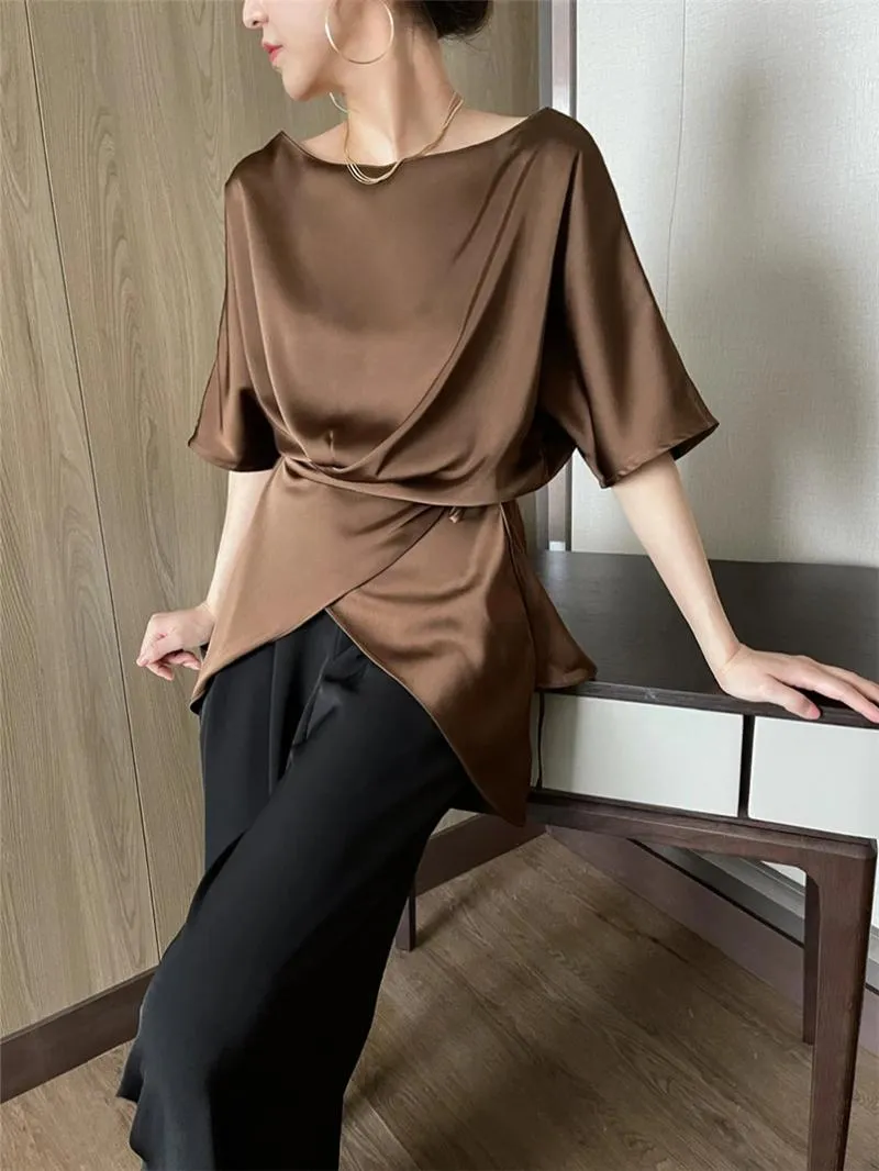Chic Half Sleeve Women s cut blouse Irregular Belt Summer Top for 2022 Seda Blusas Elegantes Femeninas