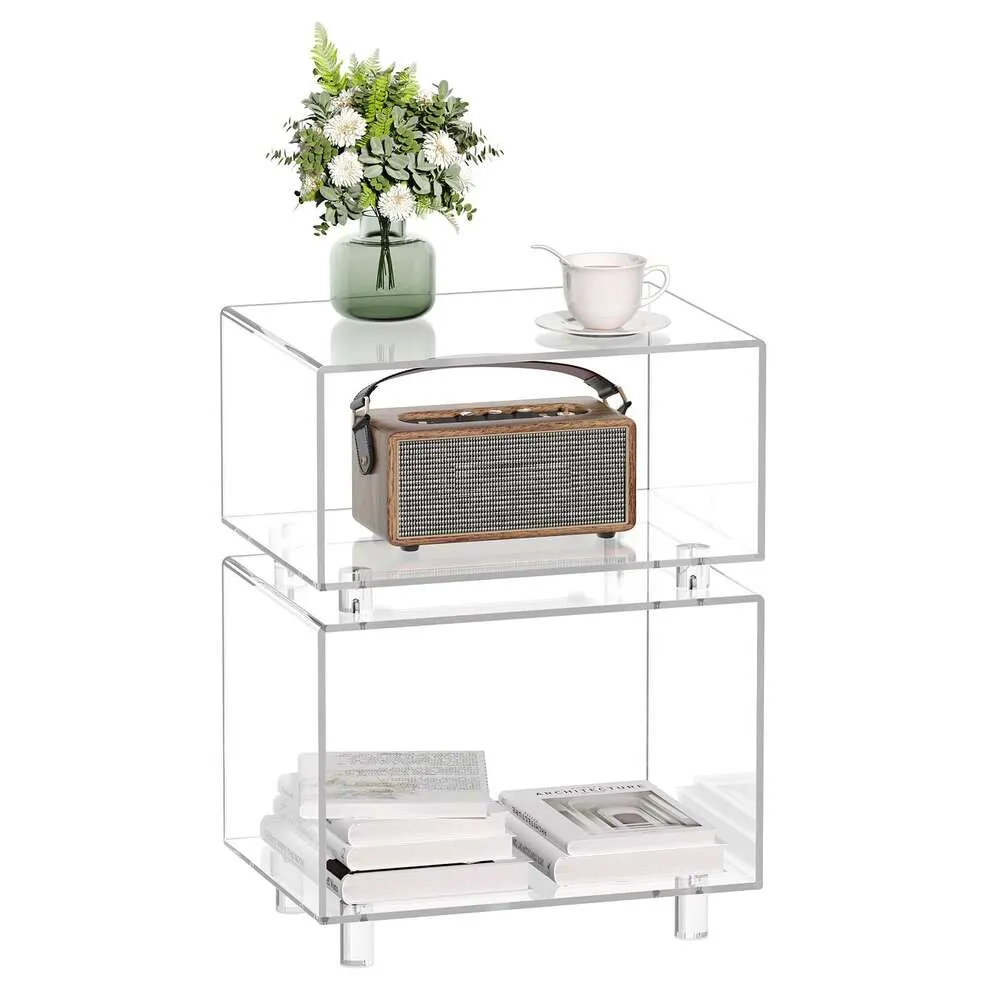 HMYHUM Mesita de Noche de Acrílico para Espacios Pequeños, 15.7 "L 11.8" W X 21.7 "H, Mesita de Noche/Mesita Auxiliar/Mesa Auxiliar Transparente de 3 Niveles para Dormitorio, Moderna y fácil de Montar