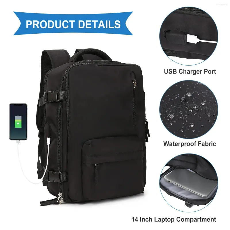 Rugzak Dames Reizen Waterdichte USB-oplaadpoort Persoonlijk item Handbagage Weekender Ryanair