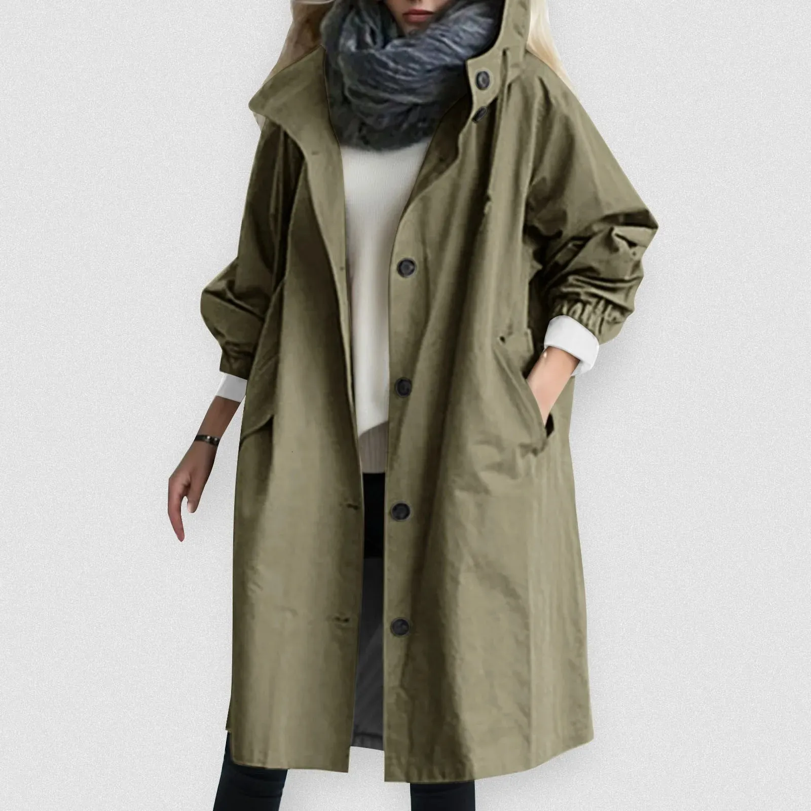 Veste De Pluie Légère Et Longue Femme - Trench à Boutons Avec Capuche, Imperméable Coupe Ample S à 5XL