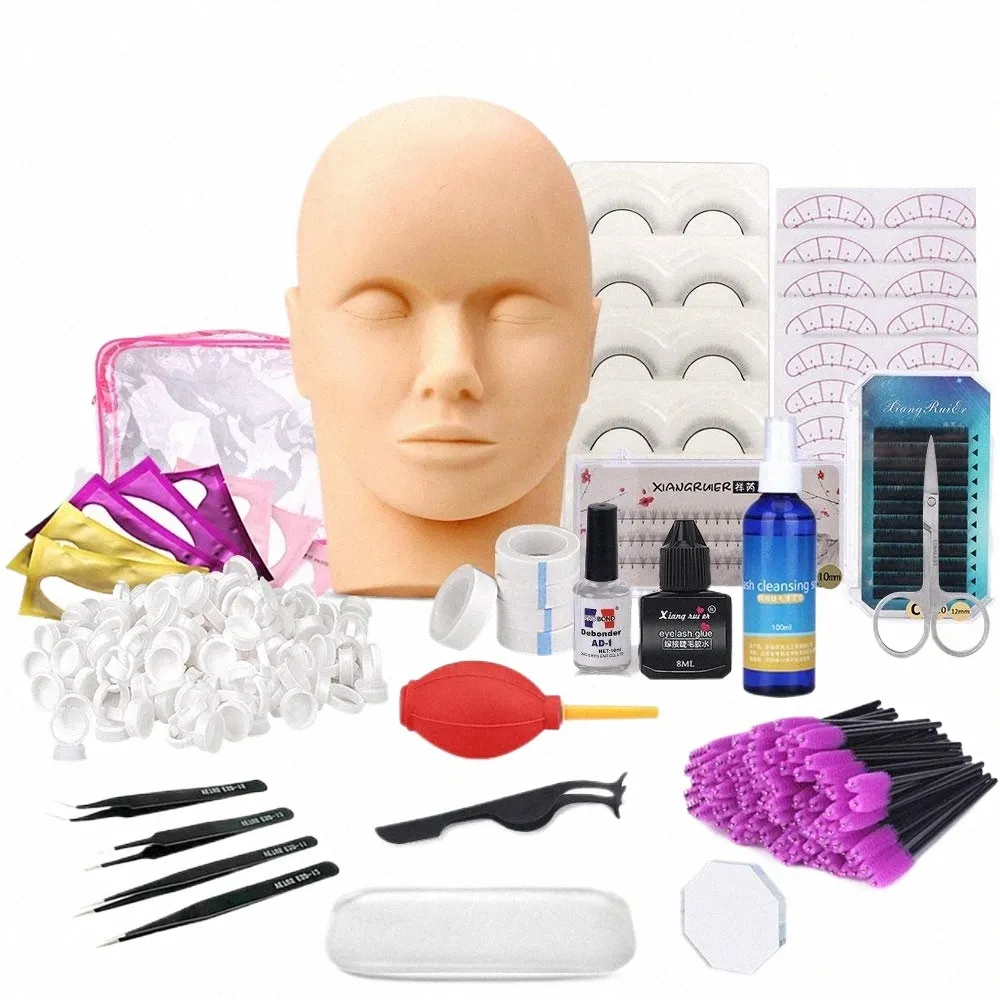 Falso Eyel Extensi Kit Profial Training Mannequin Head Lip Eyel Innesto Kit di formazione per principianti Strumenti per il trucco degli occhi N5es #