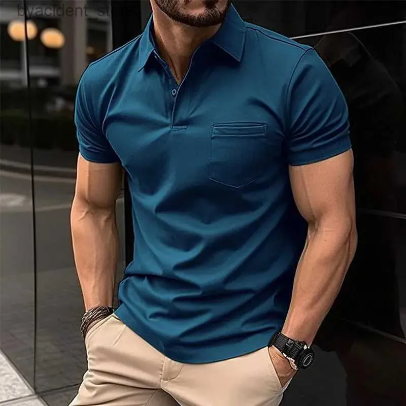 Men's Polos High quality mens pocket polo shirt 2024 summer new high-end business casual lapel short sleeved T-shirt top L240320