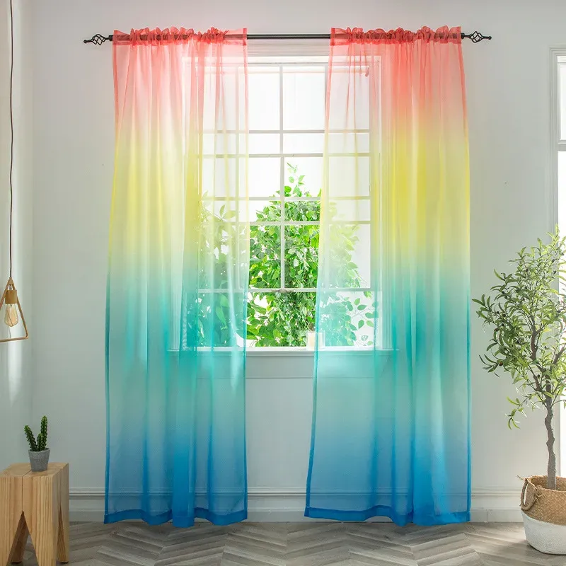 Cortinas Cortinas Degradadas Modernas para Sala de Estar Decoración de Boda Cortina de Hilo de Arco Iris de 4 Colores para Cortinas de Ventana de Dormitorio