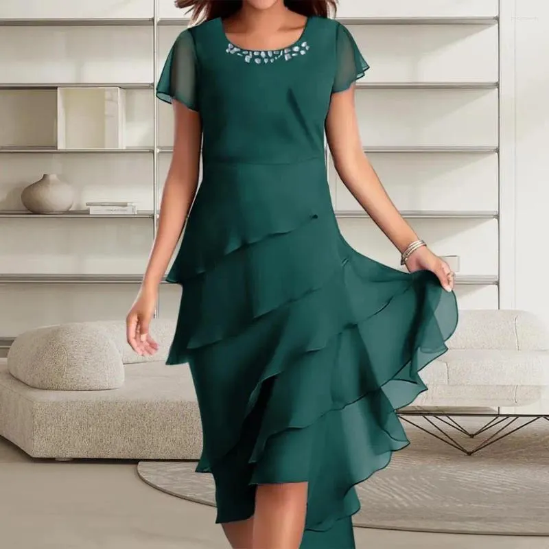white christmas dresses Elegant Long Sleeves Chiffon Midi Wedding Guest Dress with Applique Waist main image 0