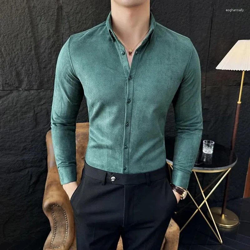 Koszulki męskie wysokiej jakości zamszowa koszula dla mężczyzn Solid kolorowy Koreańska moda Koreańska moda