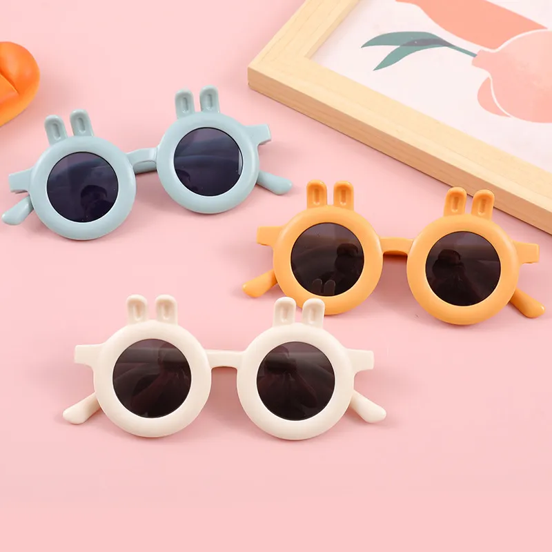 Sommer Kleinkind Kleinkind Jungen Mädchen Runde Sonnenbrille Kinder Bent Ear Kaninchen Cartoon Rahmen Brillen Outdoor Ultraviolett-beständig Casual Gläser