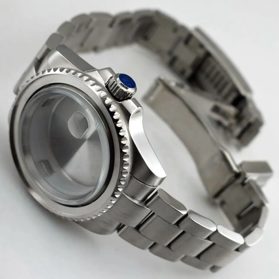 40mm Saffierglas case voor ETA 2836 Mingzhu 2813 3804 Miyota 82 Zilver Roestvrij Stalen Horloge Case Voor Heren horloge P620220K