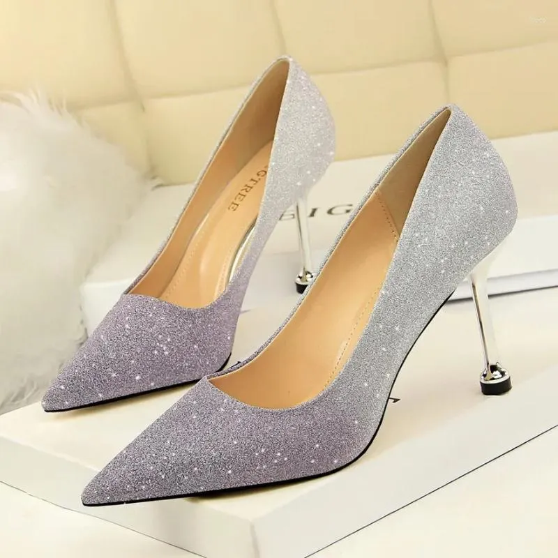 Robe chaussures dégradé or paillettes pompes femmes sexy 8.5cm talons hauts brillant rose mariage femme mode bout pointu fête banquet