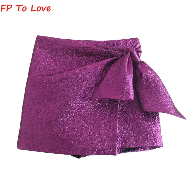 Mini jupes courtes avec nœud violet doré, gris brillant, Sexy, fendue, Streetwear, Look de rue de nuit, Vintage, rouge, vert, femme 1165241 240323