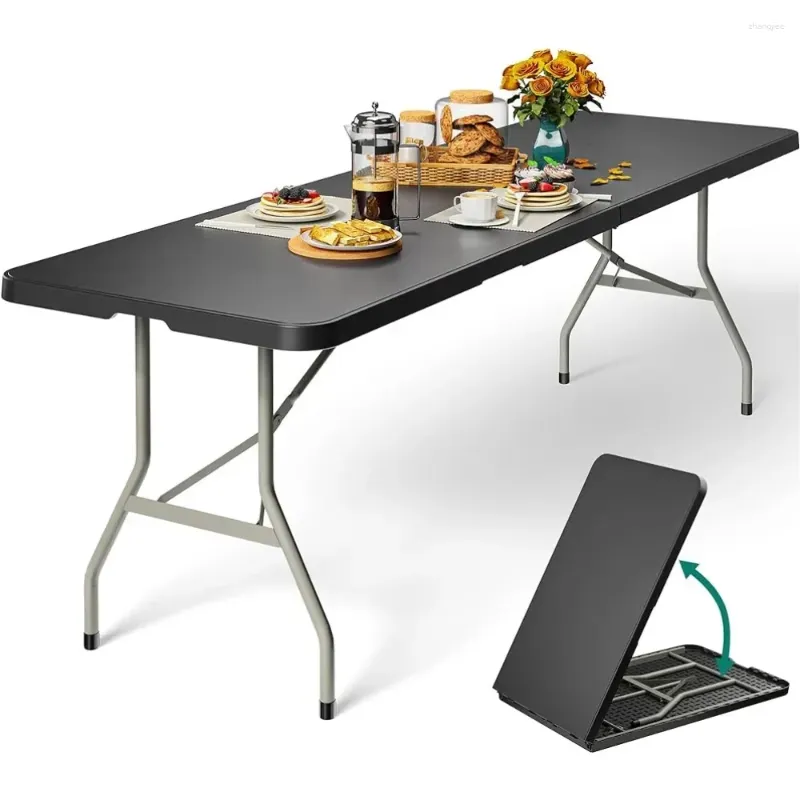 Lägermöbler 8ft fällbara bord Tabell PLIANTE Tungt tull med bärhandtag Black Picnic Camping Supplies Desk stol utomhus