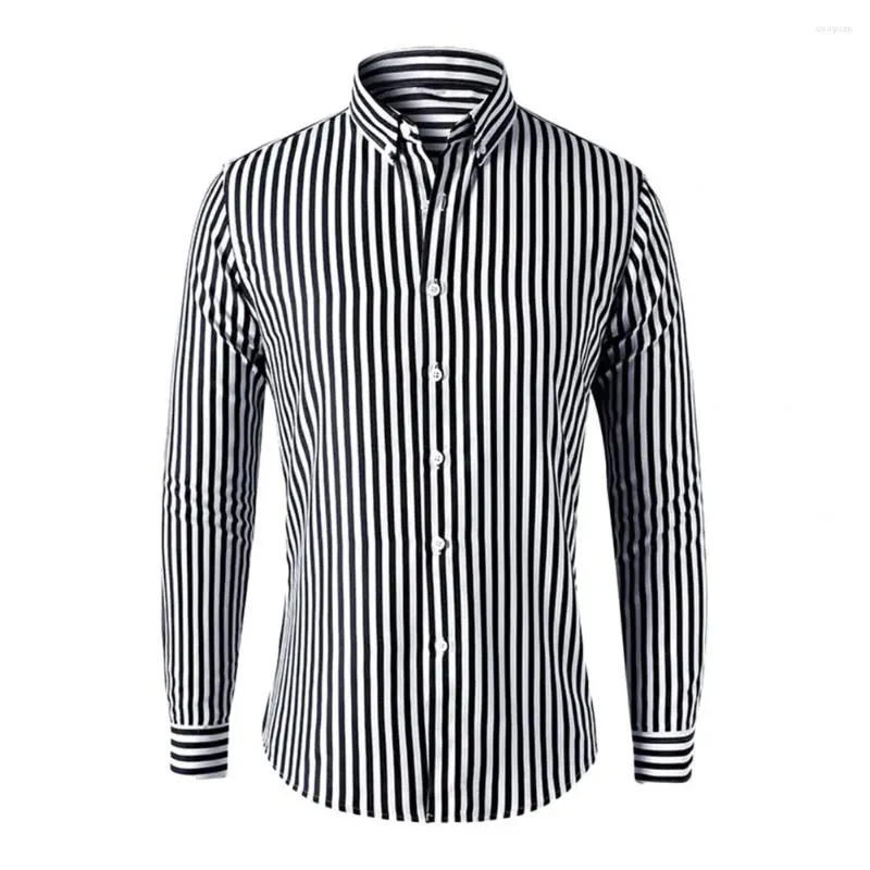 Camisas casuais masculinas camisa de botão formal estilo de negócios listrado cardigan com colarinho virado para baixo slim fit single-breasted design plus para