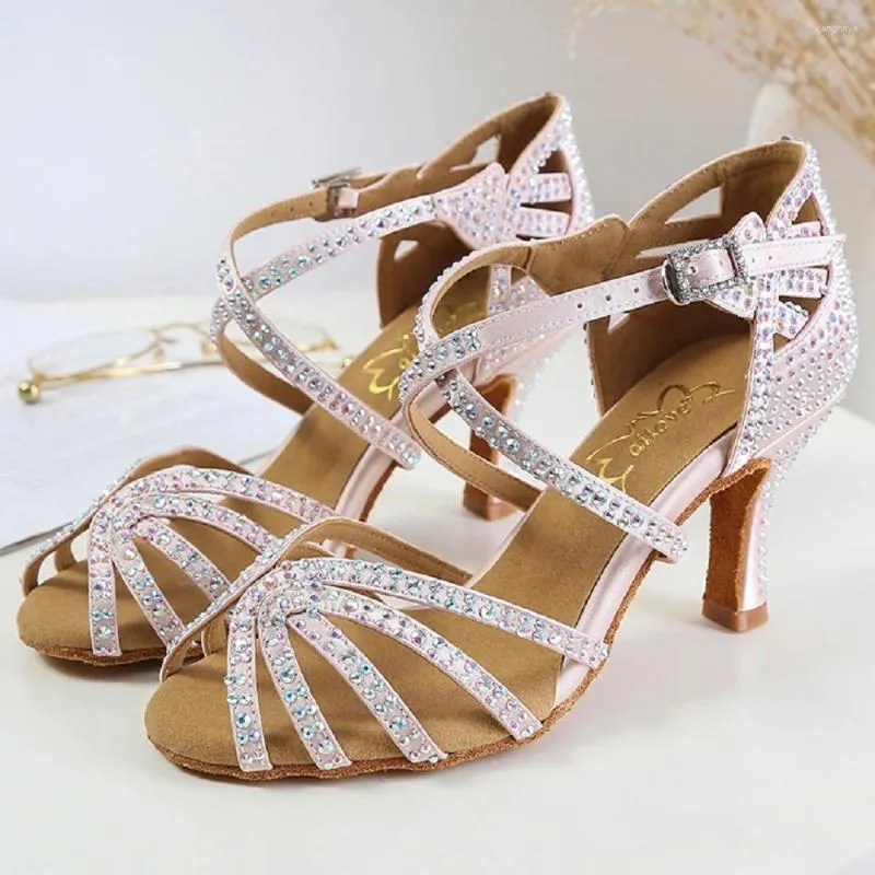 Dansskor Ailove Crystal Ballroom Latin Sandals Professional Salsa Swing Handgjorda med Satin Ans Rhinestone S016