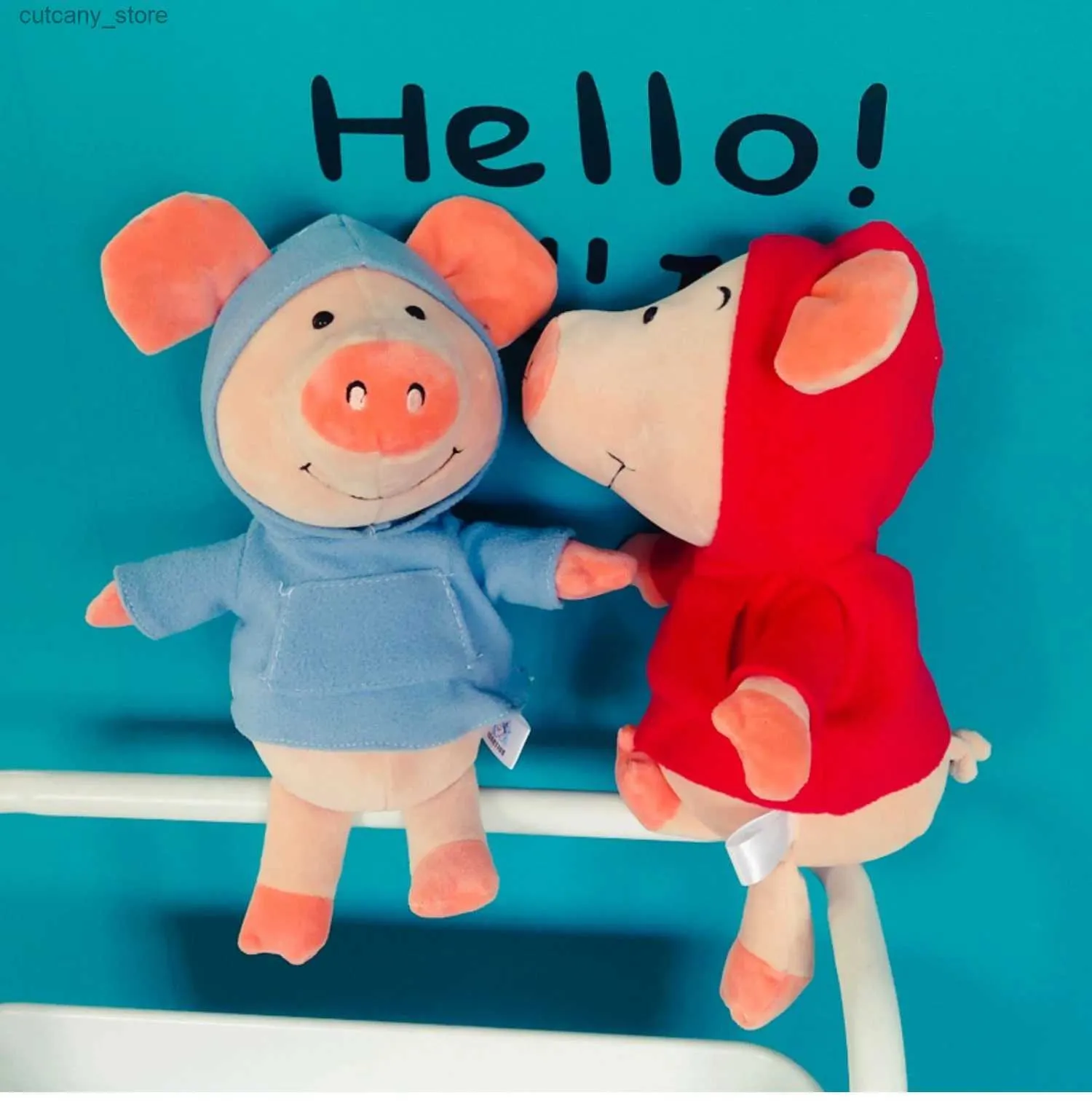 Animaux en peluche en peluche 2 pièces/lot mignon Coup cochon en peluche poupée Kawaii deux pièces populaire bleu rouge cochon peluches jouet pour ami anniversaire cadeaux de Noël L240320