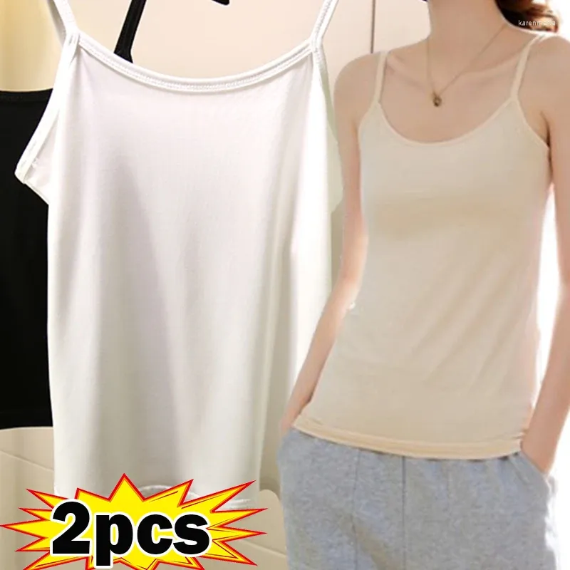Camisoles & Tanks 2pcs Summer Simple Sling Women Girls Crop Top Sleeveless Shirt Lady Bralette Tops Strap Skinny Camisole Base Vest