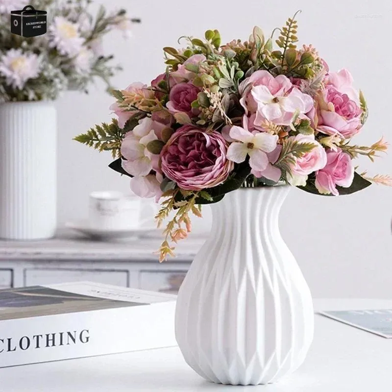 Wazony nowoczesny kwiat wazon biały plastikowy garnek koszyk nordycka domowa dekoracja ozdób ornament