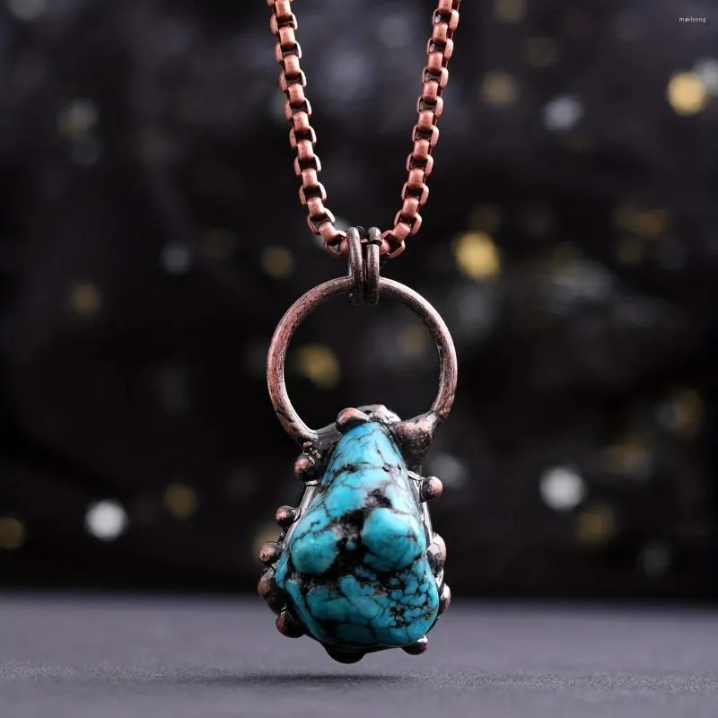 Pendant Necklaces YEEVAA 1PC Irregular Turquoise Natural Stone Necklace Punk Style Spirit Gift (With Original Chain)