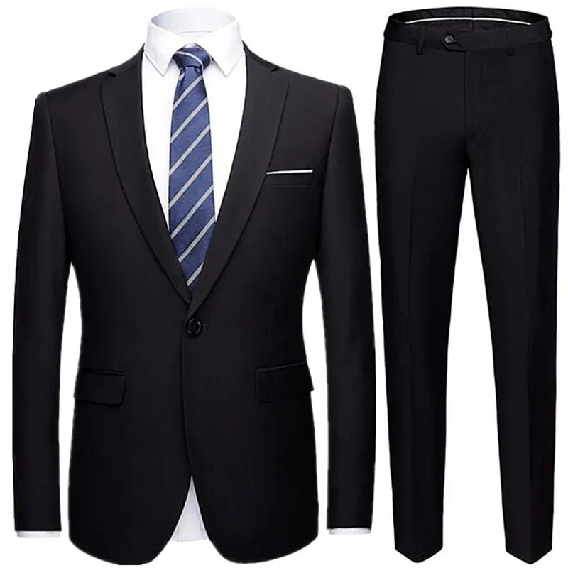Jacket Pants 2 Pieces Set Fashion Mens Casual Boutique Business Dress Wedding Groom Suit Coat Blazers Trousers 240312