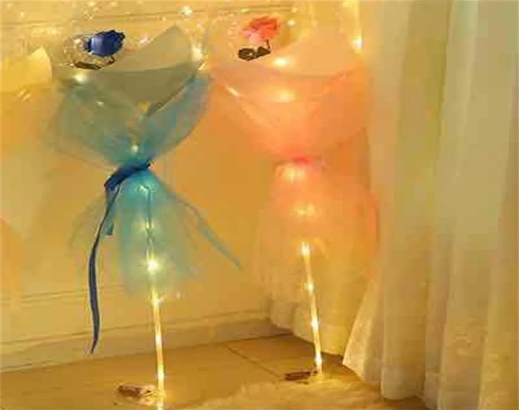 LED Ballon Lumineux Rose Bouquet Hélium Transparent Ballons De Mariage Fête D'anniversaire 2021 Bonne Année Ornements De Noël 324 R21087235