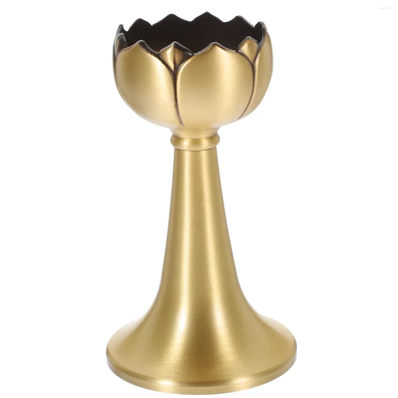 Portacandele con candelabro a forma di loto in ottone