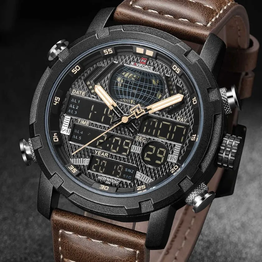 NAVIFORCE Mens Watches To Luxury Brand Men Leather Sports Watches Men's Quartz LED Digital Clock Waterproof Military Wrist Wa289S